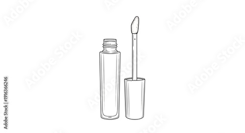 Lip Gloss Bottle and Applicator Line Art Drawing
