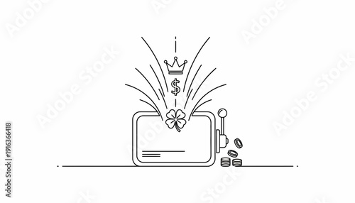 Lucky Slot Machine Jackpot Win: Crown, Dollar, Clover, Coins - Gambling Concept