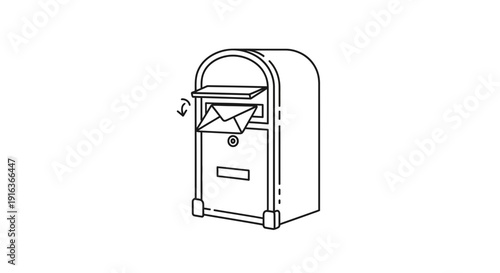 Mailbox with letter slot and door, simple line drawing illustration
