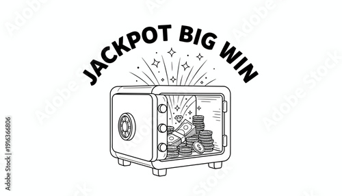 Jackpot Big Win: Open Safe Full of Money and Coins with Sparkling Stars