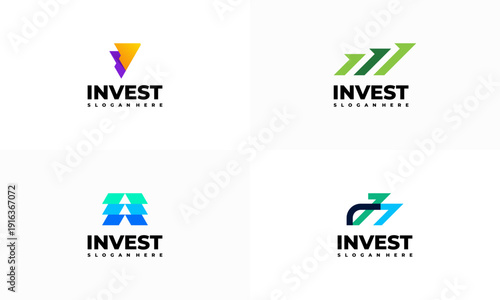 Set of Investing Finance Logo designs concept vector, Modern growth logo design. Abstract arrow shapes logo design Symbol, icon, creative.