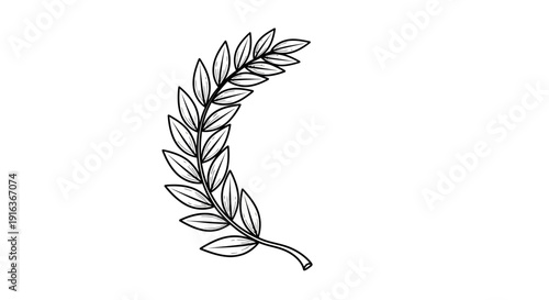 Hand-drawn Laurel Wreath Branch, Vintage Botanical Illustration, Decorative Element