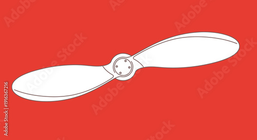 White Airplane Propeller Outline on Red Background Vector Illustration