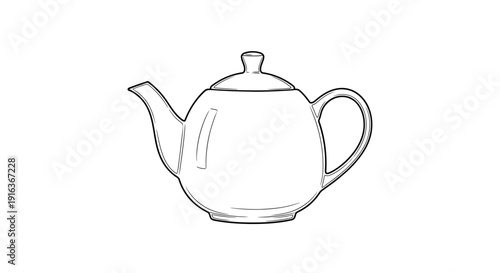 Hand-drawn sketch of a classic ceramic teapot with lid and handle, isolated on white background.