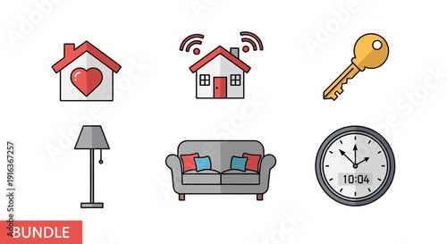 Cozy Home and Smart House Automation Technology Flat Vector Icons Bundle