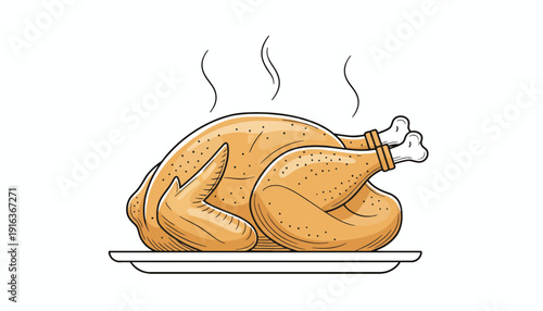 Golden Roasted Turkey on a Platter, Steaming Hot, Thanksgiving Dinner Icon