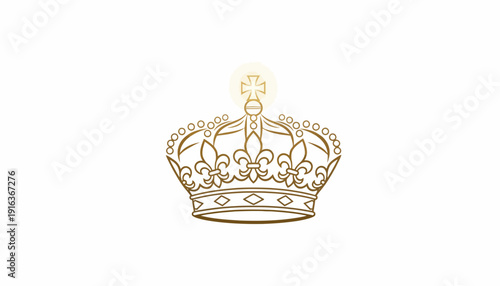 Golden Royal Crown with Cross Symbol and Light Glow, Symbol of Power, Royalty, and Faith