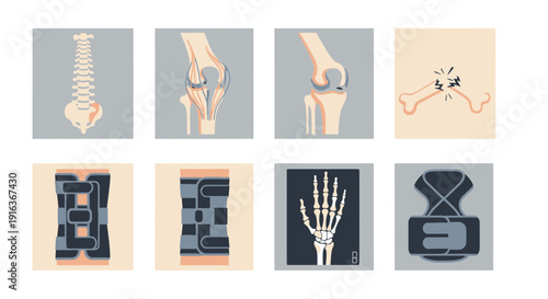 Orthopedic Health and Bone Injury Icons. Medical Diagnosis & Treatment Concept