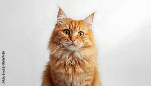 A majestic ginger cat with striking green eyes and a fluffy coat looking directly at the camera isolated on white background, Vector