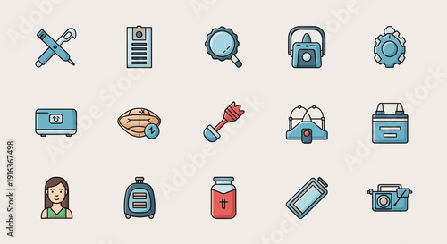 Diverse Everyday Objects and Tools Icons. Modern General Use Vector Collection