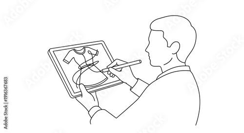 Fashion Designer Sketching Dress Design on Digital Tablet with Stylus