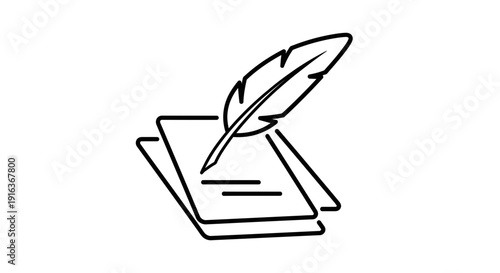 Feather Quill Pen Writing on Paper, Vintage Writing Tool and Document Icon