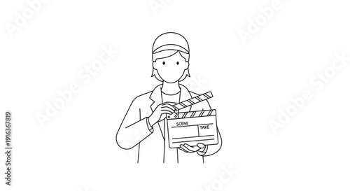 Filmmaker holding clapperboard, ready for action, movie production, cinema concept