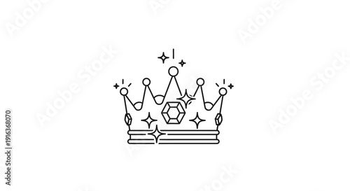 Elegant Crown Icon with Gemstone and Sparkles - Royal Symbol, Luxury, Success