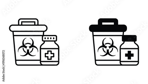 Biomedical waste icon design with white background, infectious and hazardous material icons