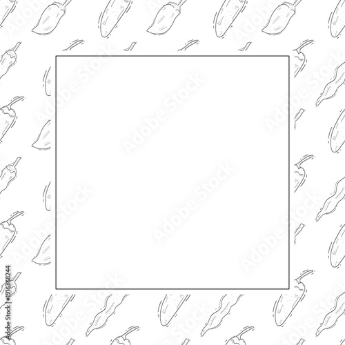 Hand drawn chili pepper square frame, hot chili frame vintage background