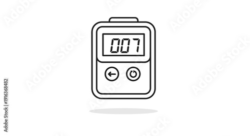 Digital Counter Device Icon with Number 007, Simple Line Art Illustration