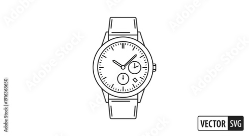 Classic Wristwatch Icon, Minimalist Line Art Vector Illustration