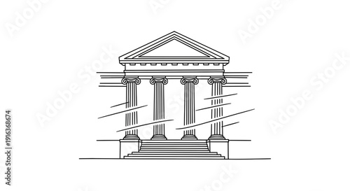 Classical Greek Building Facade with Columns and Pediment, Architectural Illustration