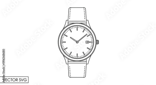 Classic Wristwatch, Minimalist Line Art Icon, Vector Illustration