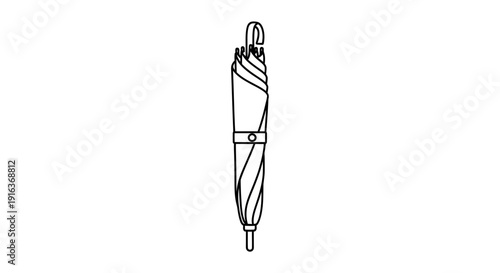 Closed Umbrella Line Art Icon, Simple Vector Illustration of Folded Rain Protection