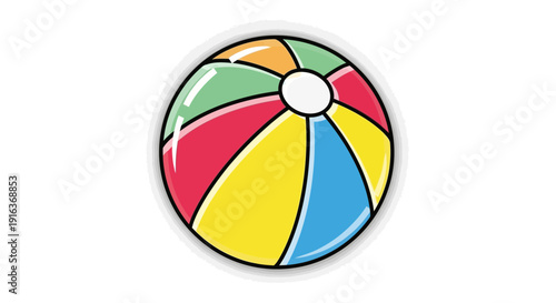 Colorful Beach Ball Floating on White Background, Summer Fun and Recreation