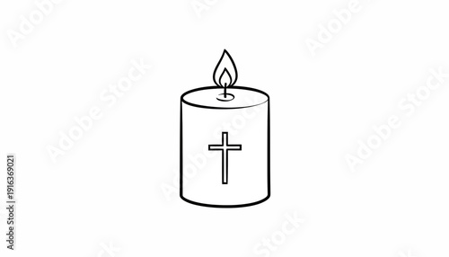 Burning Candle with Christian Cross Symbol, Religious Light and Faith Concept