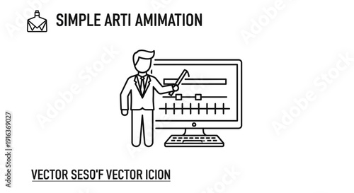 Business Man Presenting Data on Computer Screen with Animation Controls