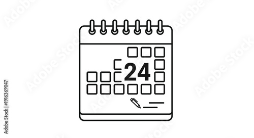 Calendar page with number 24, planning and scheduling concept, simple line art icon