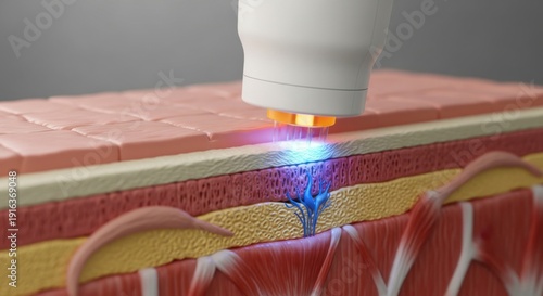 High-Intensity Focused Ultrasound (HIFU) Device Treating Anatomical Skin Layers Model for Deep Collagen Regeneration and Anti-Aging Rejuvenation.
