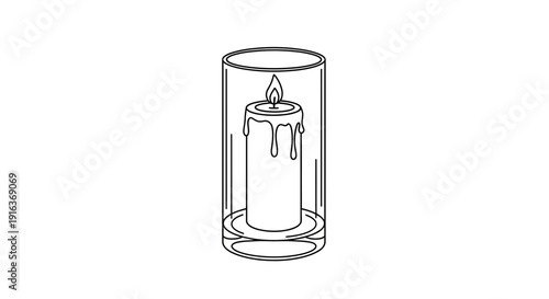 Candle Burning Inside Glass Holder, Dripping Wax, Flame, Atmospheric Light
