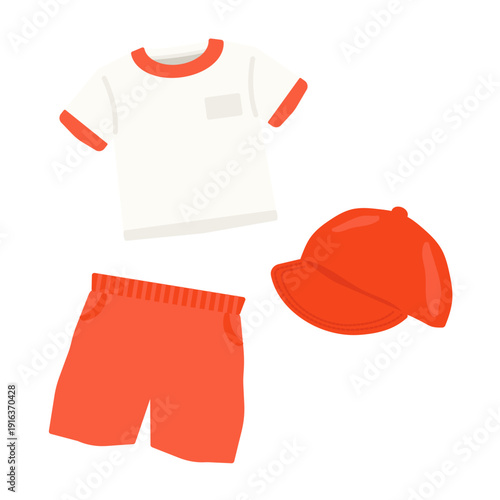 赤色の体操服と赤帽子のイラストセット