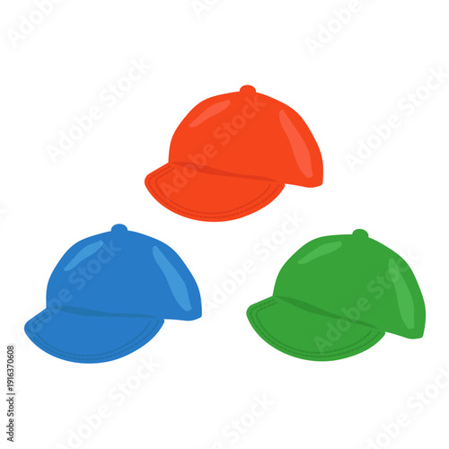 赤、青、緑色の帽子　イラストセット