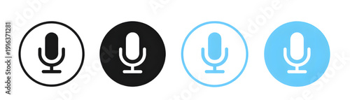 Microphone Icon Set in Black White and Blue Circle Styles Isolated on Transparent Background Audio Recording Symbol Collection