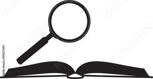 A magnifying glass over an open book Vector, illustration