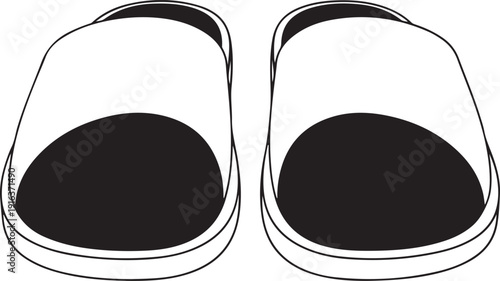 A pair of black and white slippers on a white background Vector, illustration