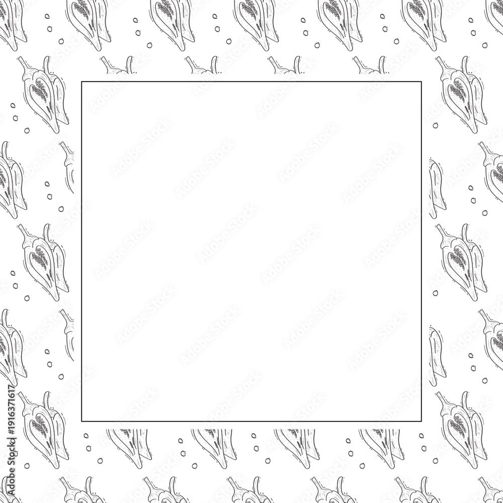 Obraz premium Hand drawn chili pepper square frame, hot chili frame vintage background