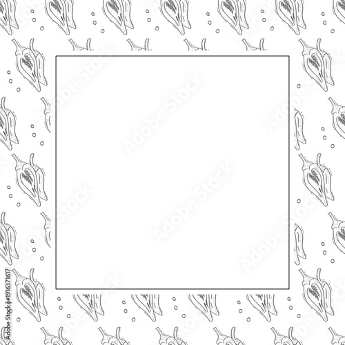 Hand drawn chili pepper square frame, hot chili frame vintage background