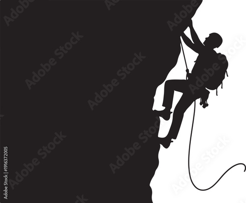 A person climbing a steep cliff face with safety gear Vector, illustration