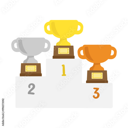 金銀銅の優勝カップと表彰台　イラスト