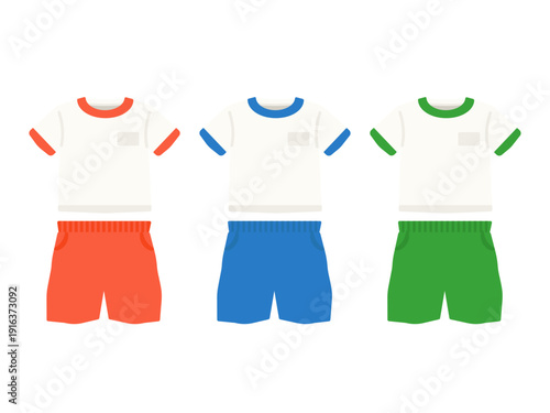 赤、青、緑色の体操服　イラストセット