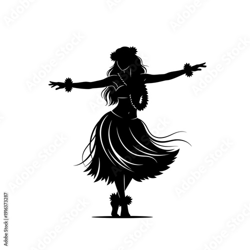 Silhouette of a Hula Dancer in Dynamic Pose