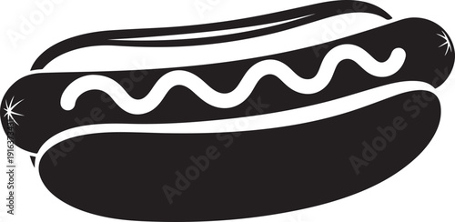 A black and white illustration of a hot dog Vector, illustration