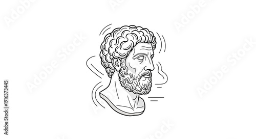 Ancient Greek Sculpture Bust of a Bearded Man, Classical Art, Vintage Style