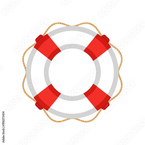 Stylized Red and White Cosmetic Life Preserver With Rope Details for Creative Design Projects