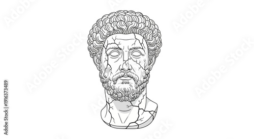 Ancient Roman Emperor Bust Sculpture, Cracked Marble Head Statue, Classical Art