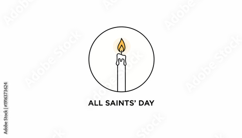 All Saints' Day Candle Lit in Circle Icon, Religious Holiday Memorial Candle
