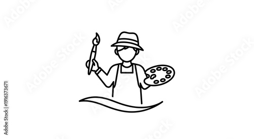 Artist with Hat and Apron Holding Paintbrush and Palette, Creative Hobby Icon