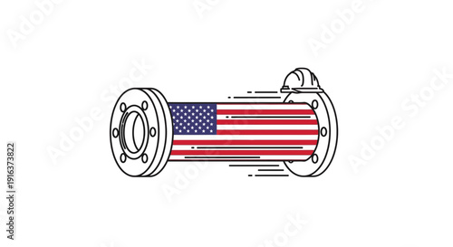 American Flag Pipeline Flange Industrial Construction Concept