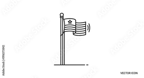 American Flag Waving on Flagpole - Minimalist Line Art Icon